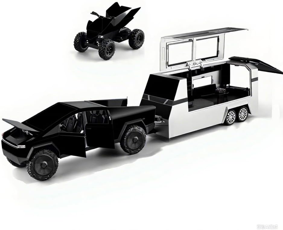 Trucks Toy with RV Motorcycle for Boys Girls Women Men Adult Diecast Metal EV Truck Model Pickup Truck 1/32 Silver Cars Race with Sound and Light Effect Ideal Gift Age for 3 Year and Up