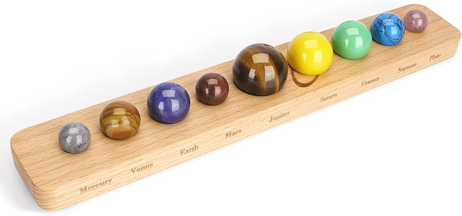 Nine Planets Gem Stones Planets Decorations Solar Sy Model Handmade Space Home Office Desk Decorations Creative Gift for Men, Women, Kids