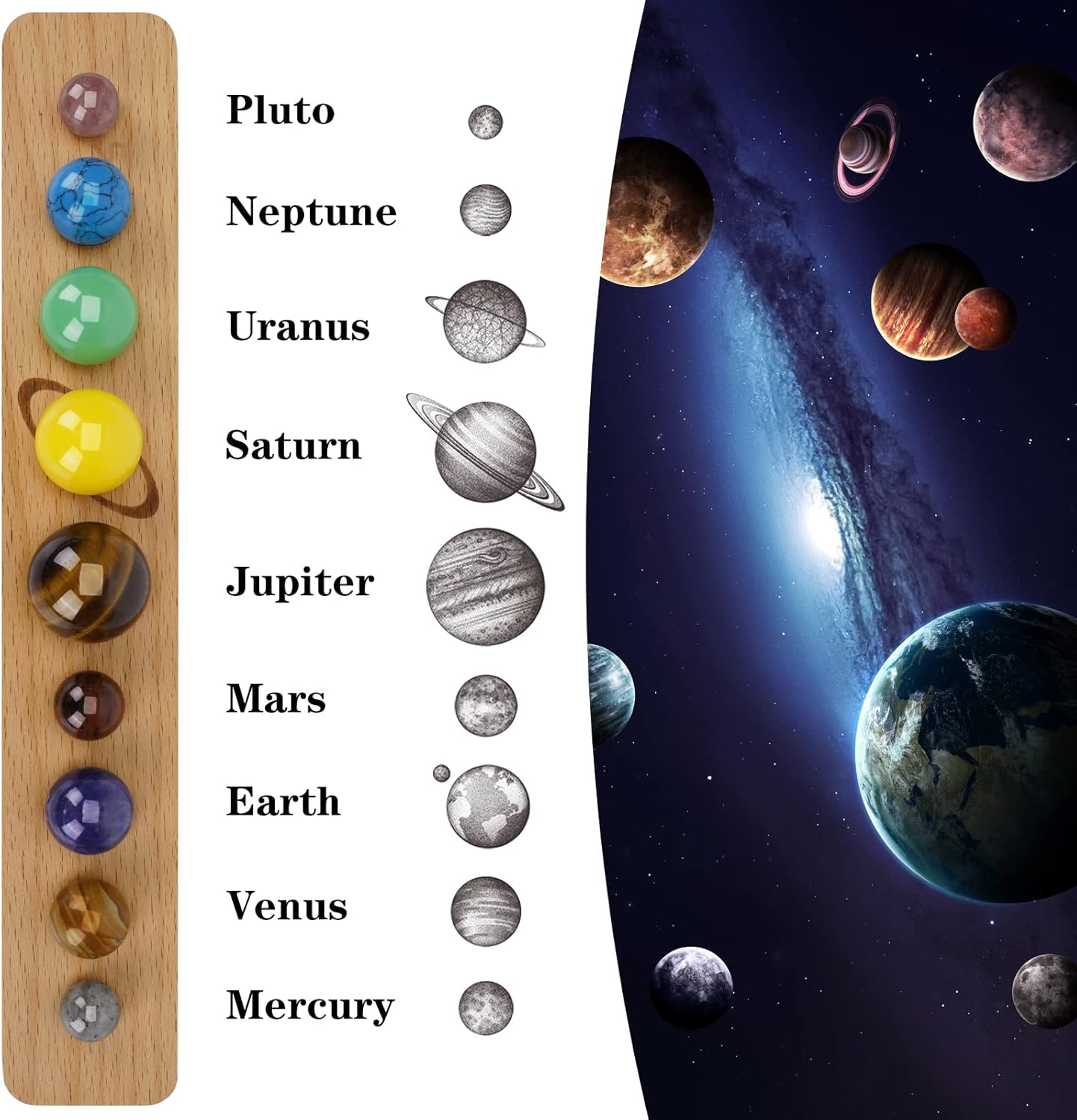 Nine Planets Gem Stones Planets Decorations Solar Sy Model Handmade Space Home Office Desk Decorations Creative Gift for Men, Women, Kids - Image 2