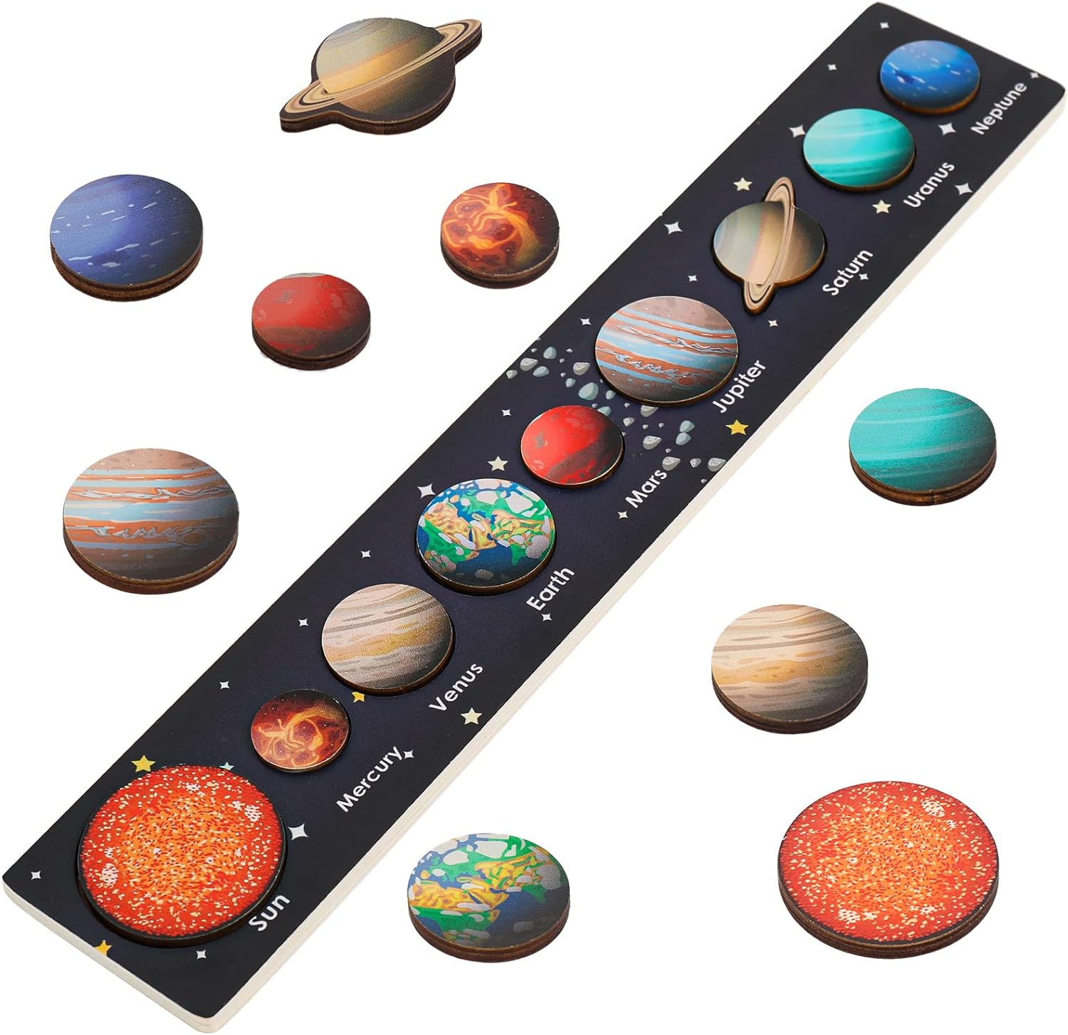 Solar Sy zzle for Kids 3-6, Wooden Space Toys, Planets for Kids, Preschool Learning Activities, Gift for Boys, Girls