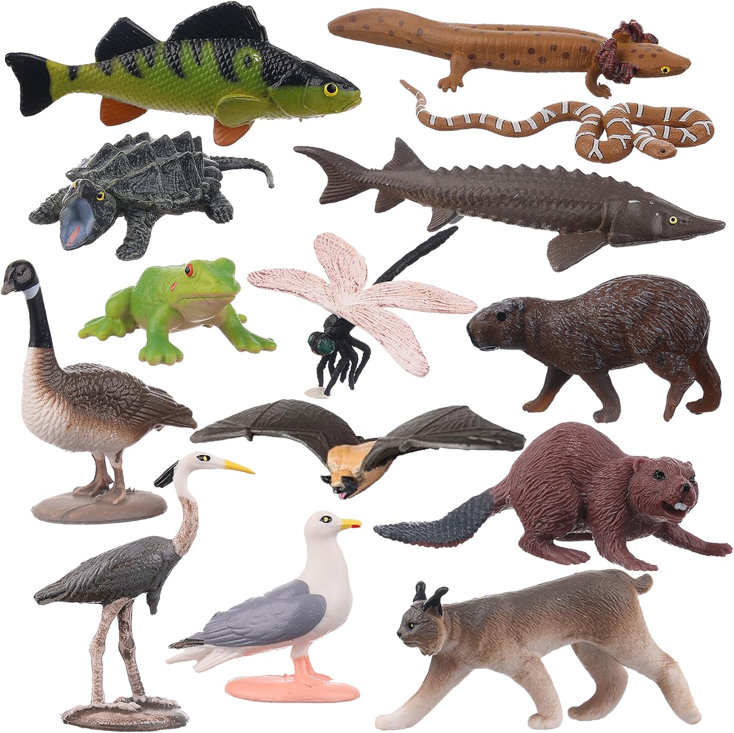 14PCS Lake Animal Figurines – Realistic Canadian Wildlife Toys for Kids – North American Animal Models for Learning, Cake Toppers, Science Projects, Educational Gifts